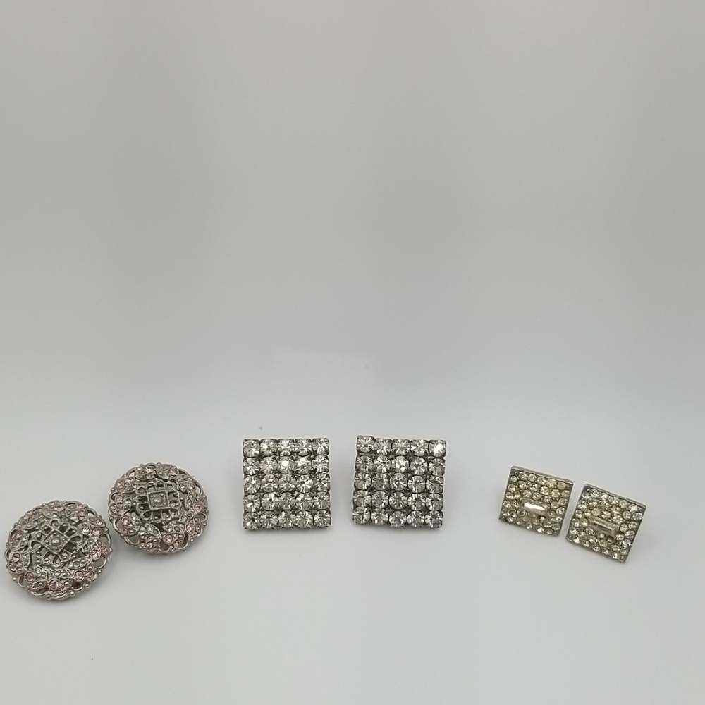 Pink and Silver Crystal Stud Earrings Set